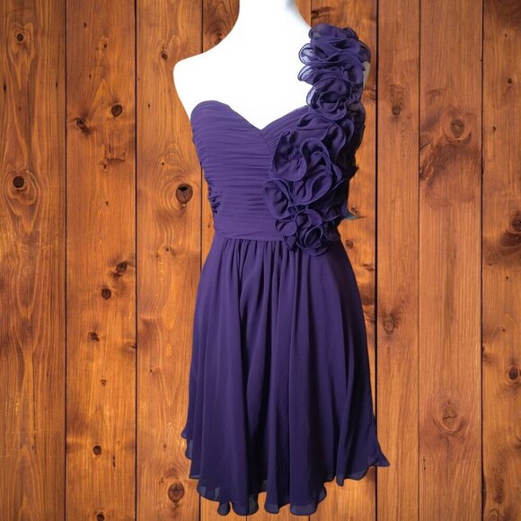 BEE DARLIN Women's Juniors Size 5/6 Purple One Shoulder Frilly Formal Dress NEW - Picture 1 of 9